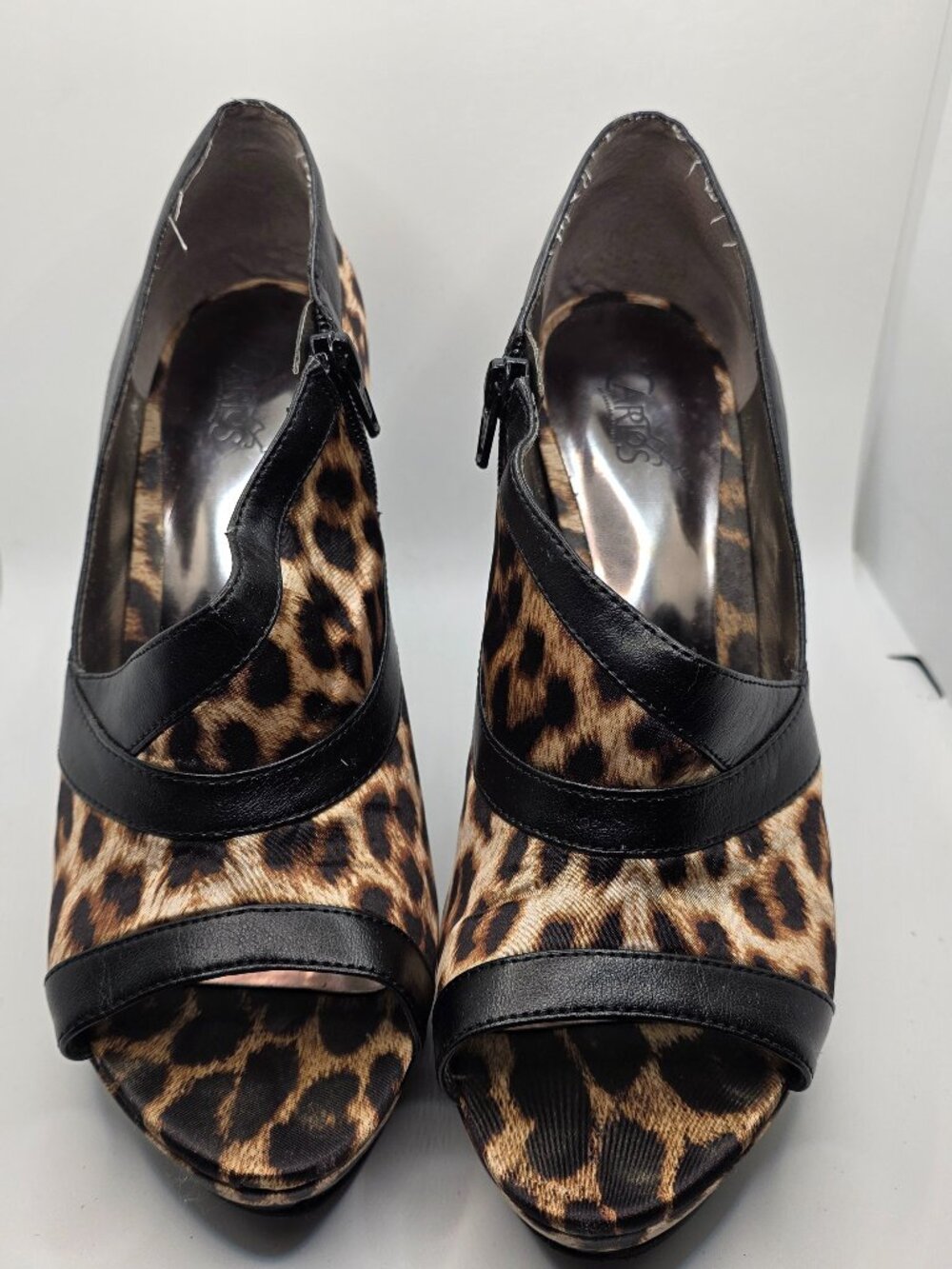 Leopard Print Black Peep-Toe Platform Heels